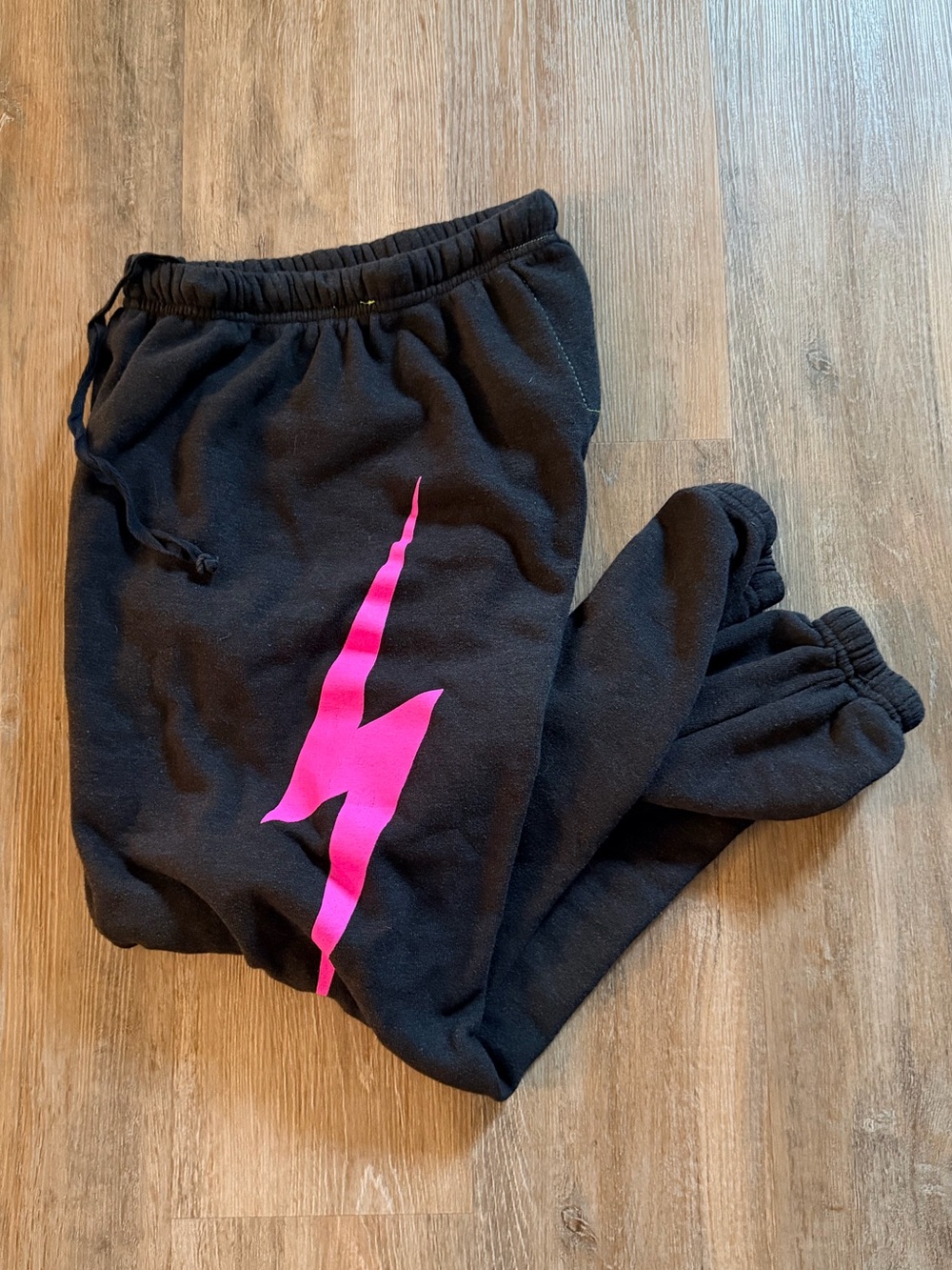 Aviator Nation Black Sweatpants with Hot Pink Lightning Bolt size small